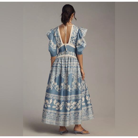 FARM RIO x Anthropologie V-Neck Puff Sleeve Dress Size M - Picture 2 of 8